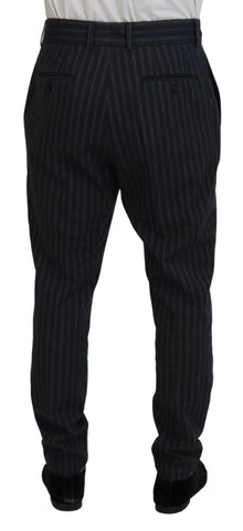Dark gray striped chino dress pants by Dolce & Gabbana, tailored fit with classic design and subtle vertical stripe pattern.