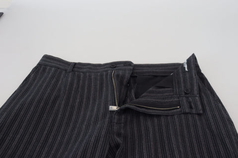 Dark gray striped chino dress pants by Dolce & Gabbana, tailored fit with classic pattern and stylish waistband.