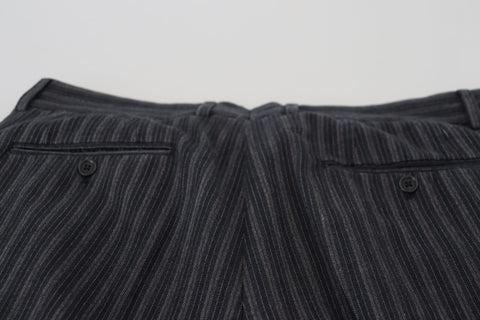 Dark gray striped chino dress pants by Dolce & Gabbana, tailored fit with classic pattern and sleek fabric.