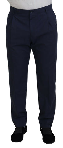 Dark blue cotton chino formal pants by Dolce & Gabbana, tailored fit with classic waistband and front pockets.