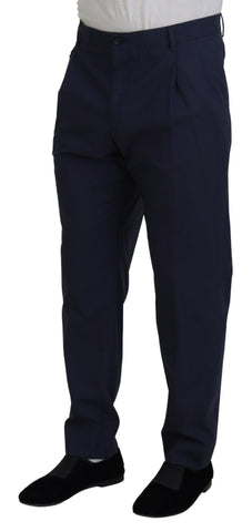 Dark blue cotton chino formal pants by Dolce & Gabbana, tailored fit with classic design and front pockets.
