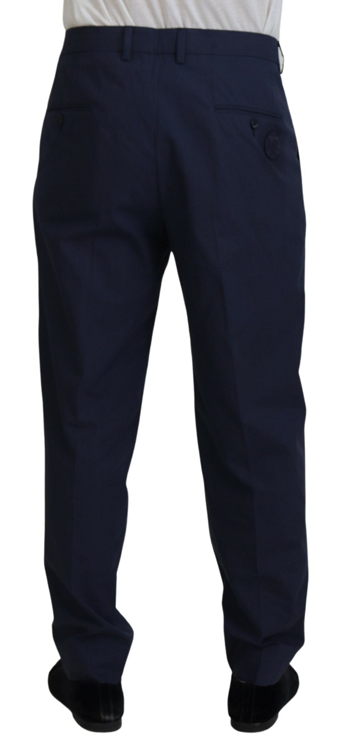 Dark blue cotton chino formal pants by Dolce & Gabbana, tailored fit with classic waistband and front pockets.