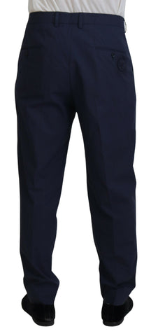 Dark blue cotton chino formal pants by Dolce & Gabbana, tailored fit with classic waistband and front pockets.