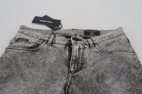 Grey washed cotton denim jeans for men by Dolce & Gabbana, slim fit style, displayed on a neutral background.