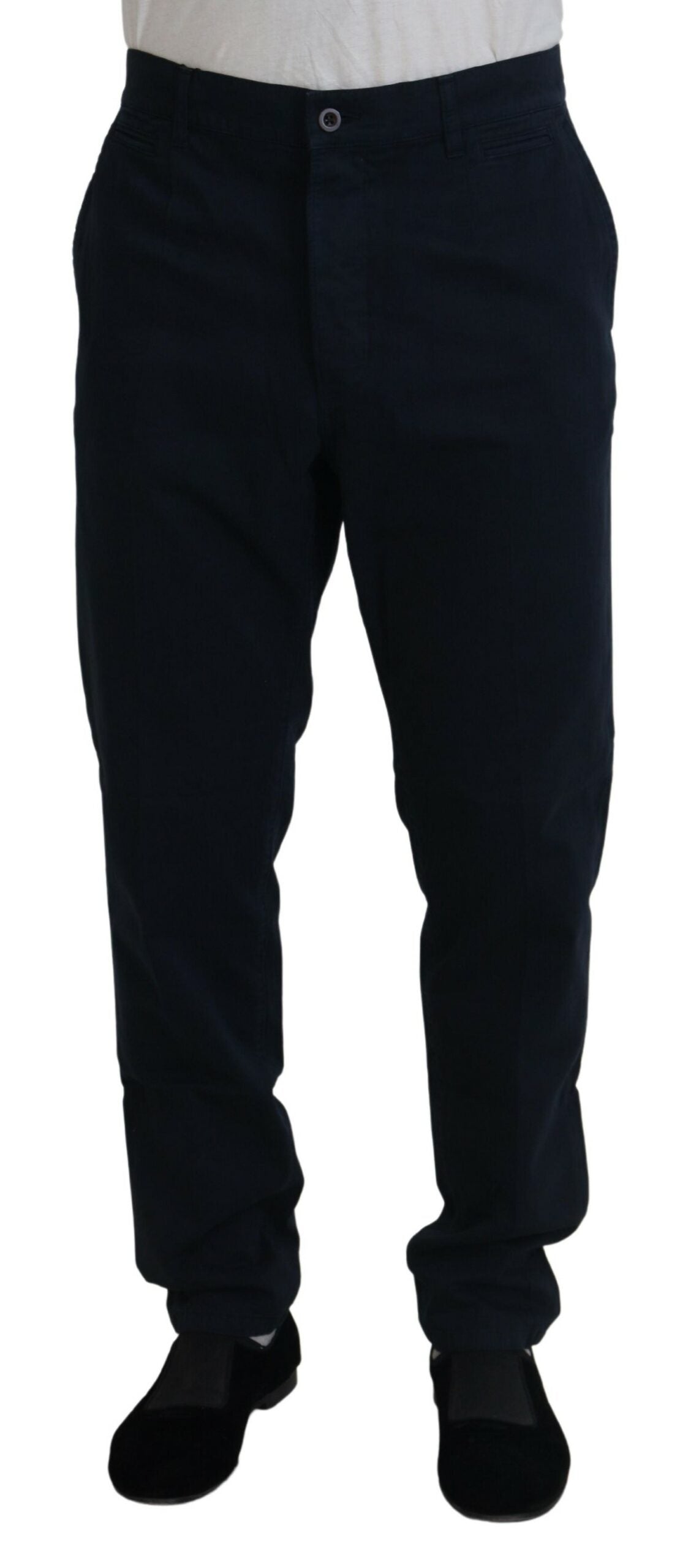 Blue cotton formal men's dress pants by Dolce & Gabbana, showing the tailored fit and classic design.