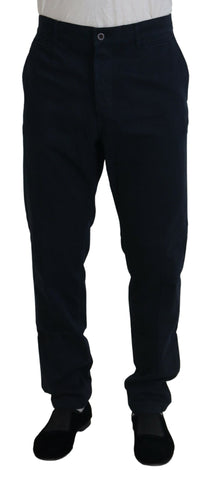 Blue cotton formal men's dress pants by Dolce & Gabbana, showing the tailored fit and classic design.