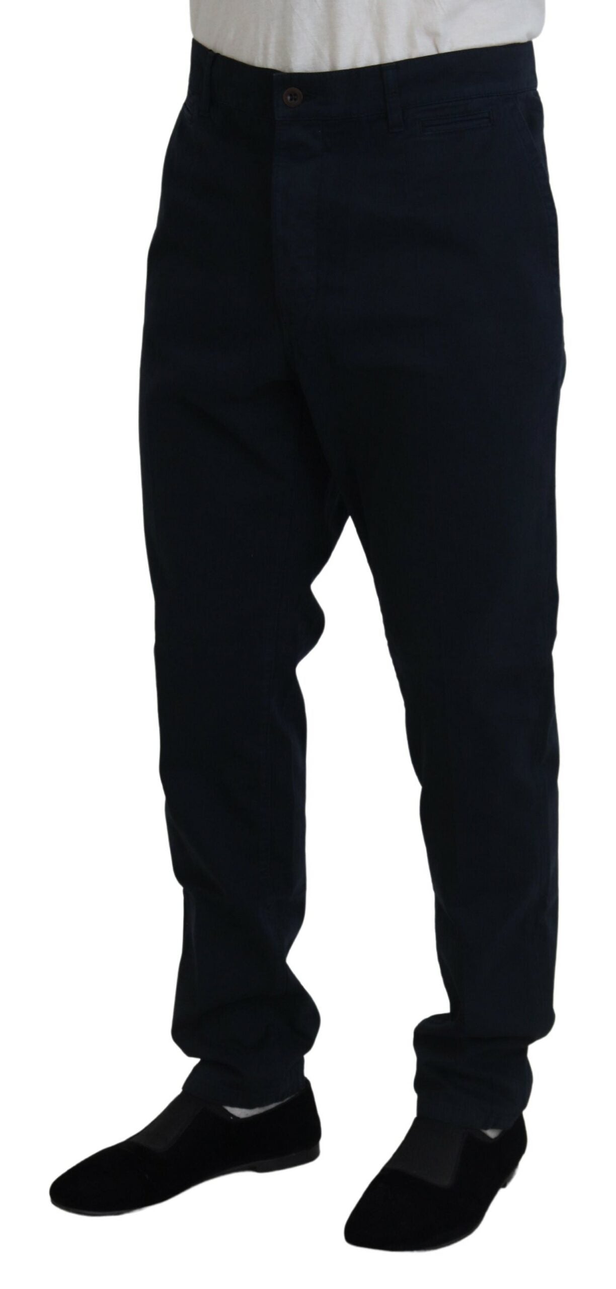 Blue cotton formal men's dress pants by Dolce & Gabbana, showcasing a tailored fit and classic style.