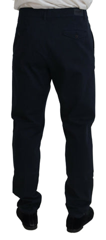 Blue cotton dress pants for men by Dolce & Gabbana, tailored fit with formal design and classic style.