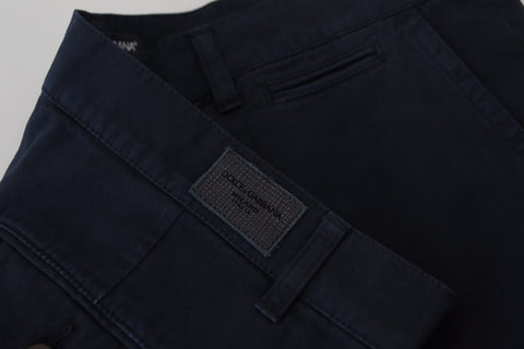 Blue cotton formal men's dress pants by Dolce & Gabbana, shown with a tailored fit and classic design.