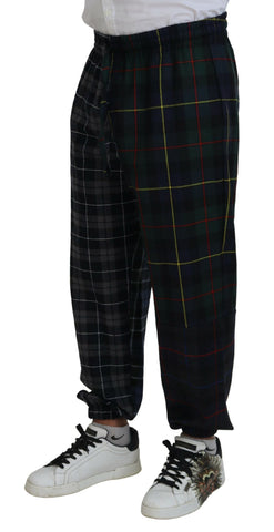 Multicolor checkered wool jogger pants for men by Dolce & Gabbana, featuring a stylish checkered pattern and comfortable fit.