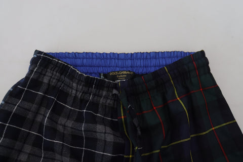 Multicolor checkered wool jogger pants for men by Dolce & Gabbana, featuring a relaxed fit and stylish pattern.