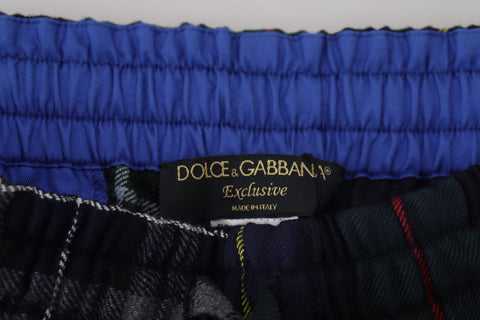 Multicolor checkered wool men's jogger pants by Dolce & Gabbana, featuring a relaxed fit and stylish pattern.