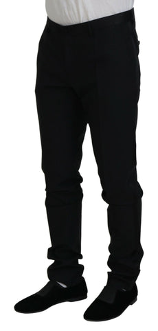 Black wool chino dress pants by Dolce & Gabbana, formal men's trousers with a tailored fit and classic design.