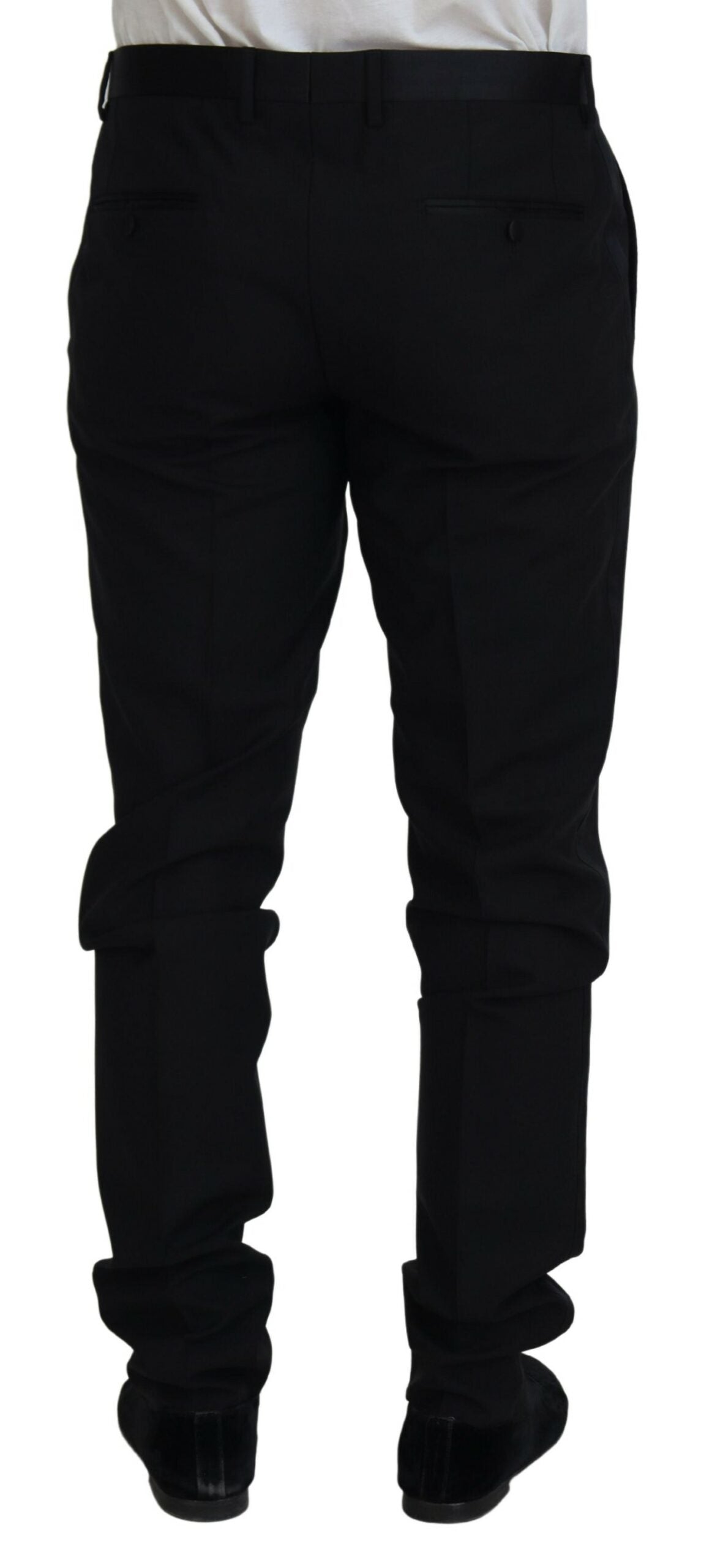 Black wool chino dress pants by Dolce & Gabbana, tailored formal trousers with a sleek, polished fit.
