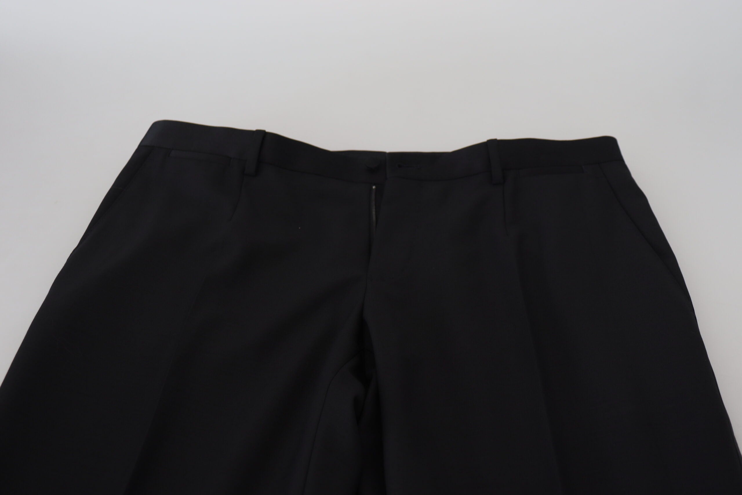 Black wool chino dress pants by Dolce & Gabbana featuring a tailored formal fit and classic design.