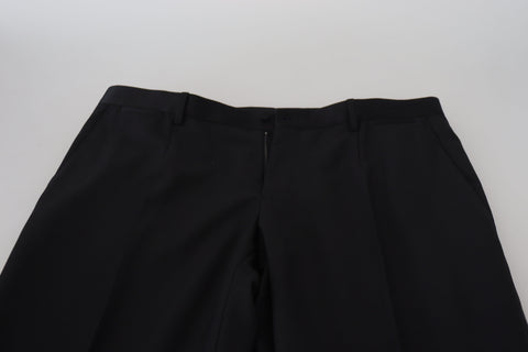 Black wool chino dress pants by Dolce & Gabbana featuring a tailored formal fit and classic design.