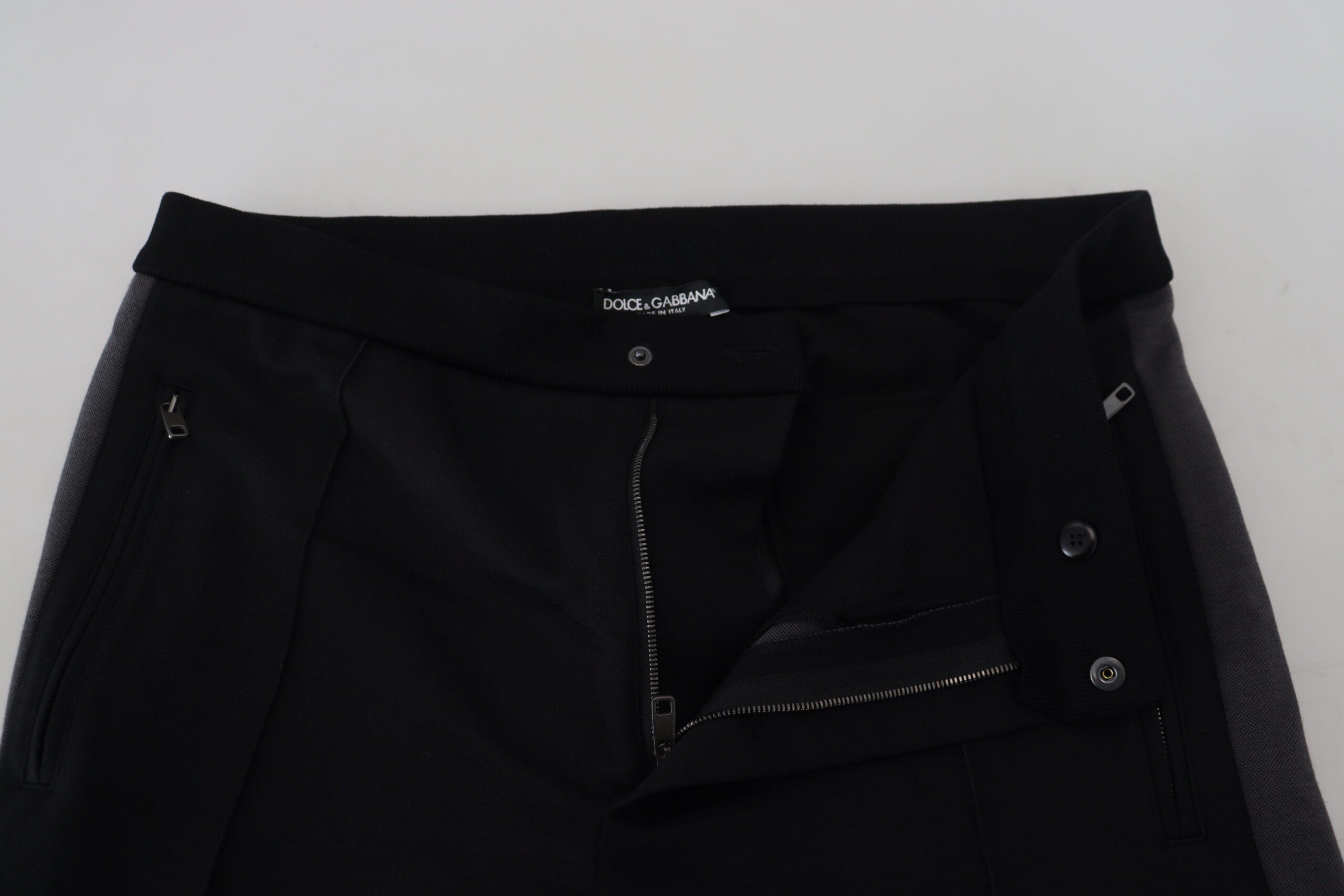 Black wool horseshoe jogger pants by Dolce & Gabbana, featuring a relaxed fit and stylish horseshoe detail.