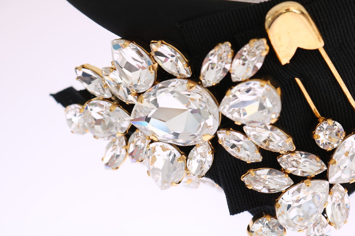Black crystal white hair headband diadem by Dolce & Gabbana featuring elegant design with sparkling crystals and intricate details.