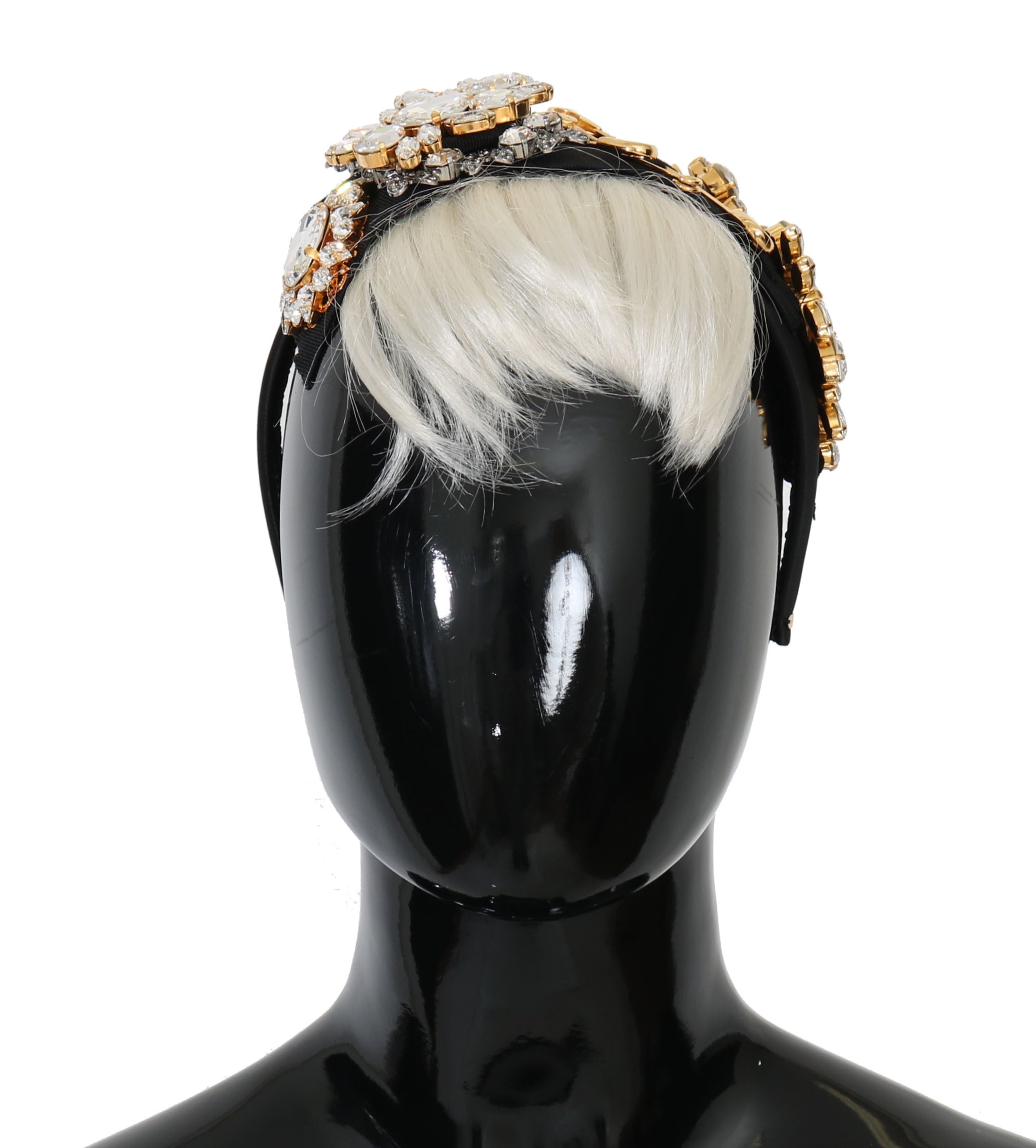 Black crystal white hair headband diadem by Dolce & Gabbana with intricate crystal detailing and elegant design.