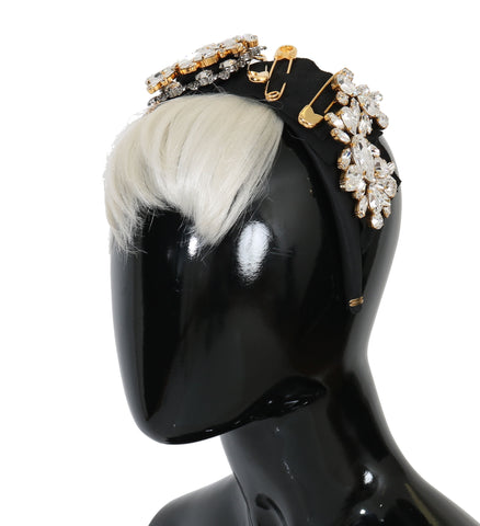 Black crystal white hair headband by Dolce & Gabbana featuring elegant diadem design with sparkling crystals.