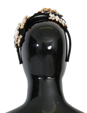 Black crystal white hair headband diadem by Dolce & Gabbana with sparkling crystals and elegant design for hair accessories.