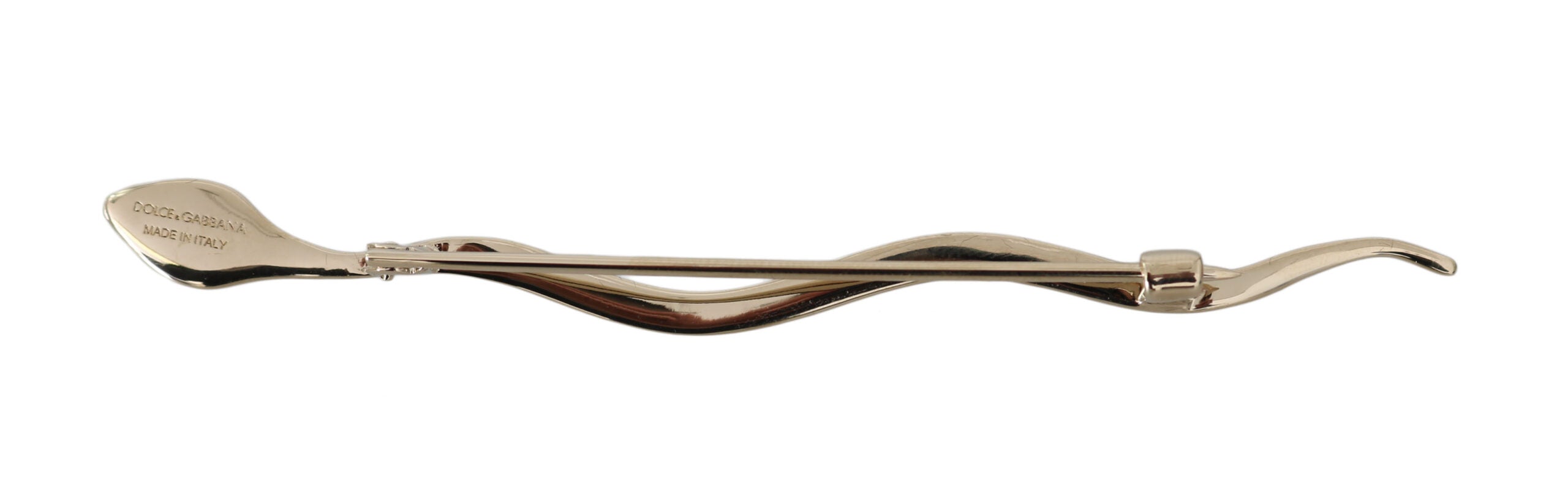 Silver brass serpent brooch pin with crystal accents by Dolce & Gabbana, featuring intricate snake design and elegant craftsmanship.