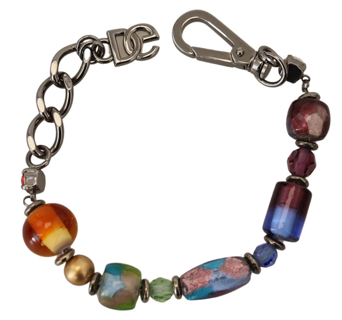 Multicolor silver chain brass beaded bracelet with lobster clasp by Dolce & Gabbana, featuring vibrant beads and elegant design.