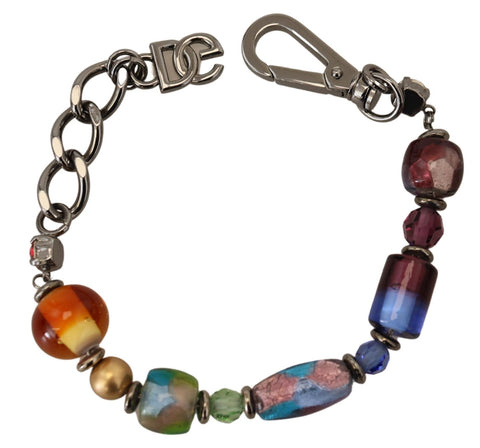 Multicolor silver chain brass beaded bracelet with lobster clasp by Dolce & Gabbana, featuring vibrant beads and elegant design.