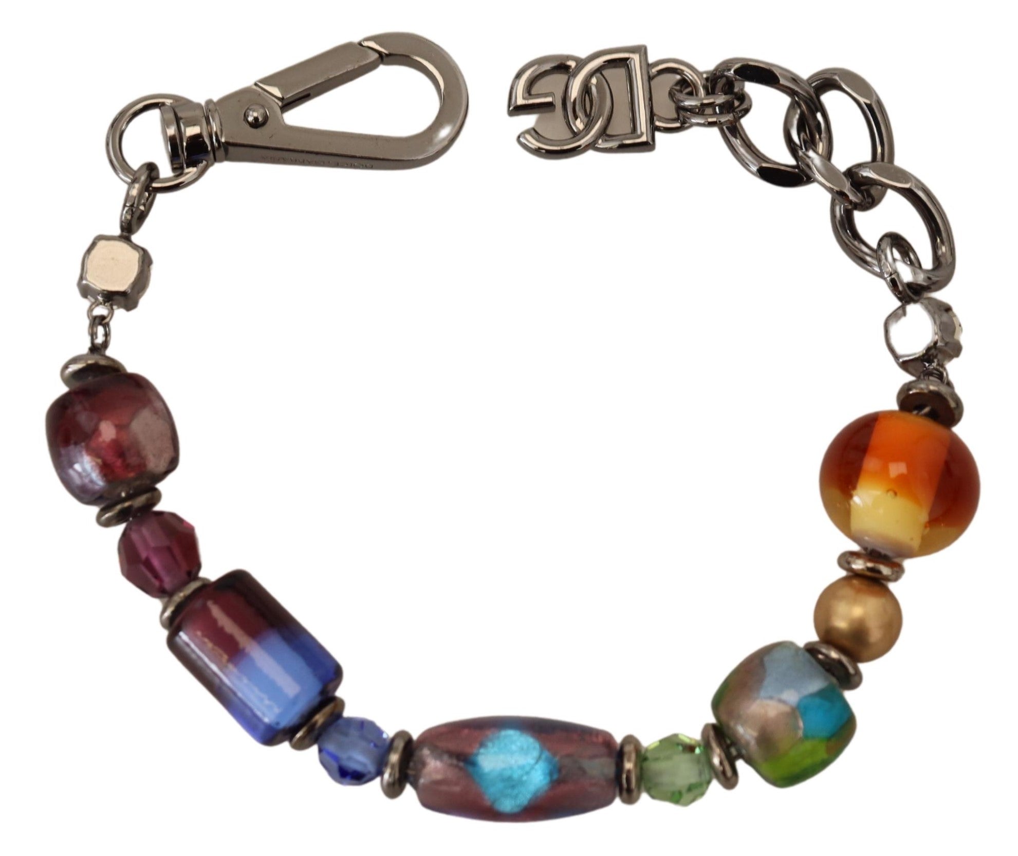 Multicolor silver chain bracelet with brass beads and lobster clasp, designed by Dolce & Gabbana.