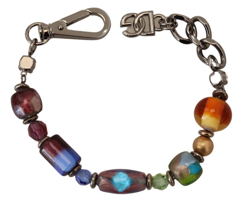 Multicolor silver chain bracelet with brass beads and lobster clasp, designed by Dolce & Gabbana.