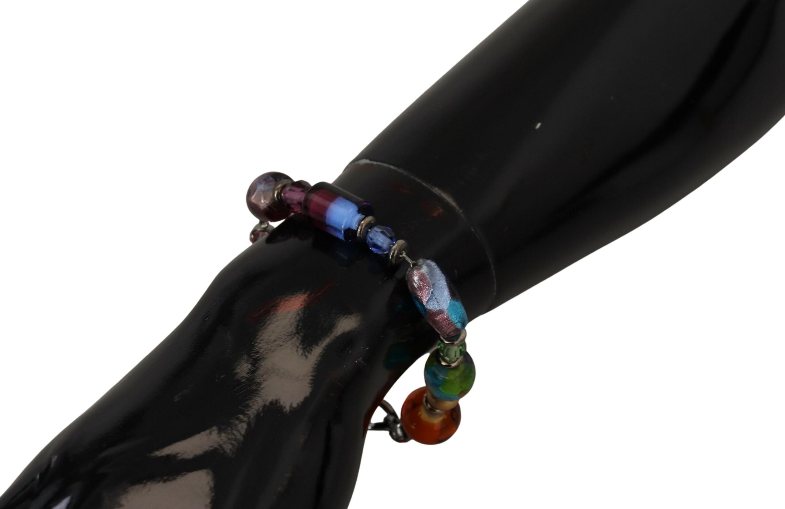 Multicolor silver chain bracelet with brass beads and lobster clasp, designed by Dolce & Gabbana.