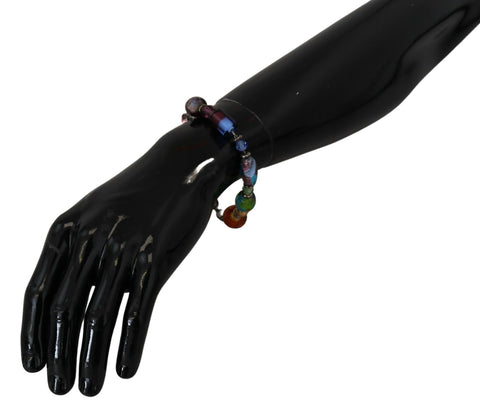 Multicolor silver chain bracelet with brass beads and lobster clasp, stylish Dolce & Gabbana jewelry accessory.