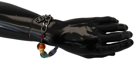 Multicolor silver chain bracelet with brass beads and lobster clasp, stylish jewelry from Dolce & Gabbana.
