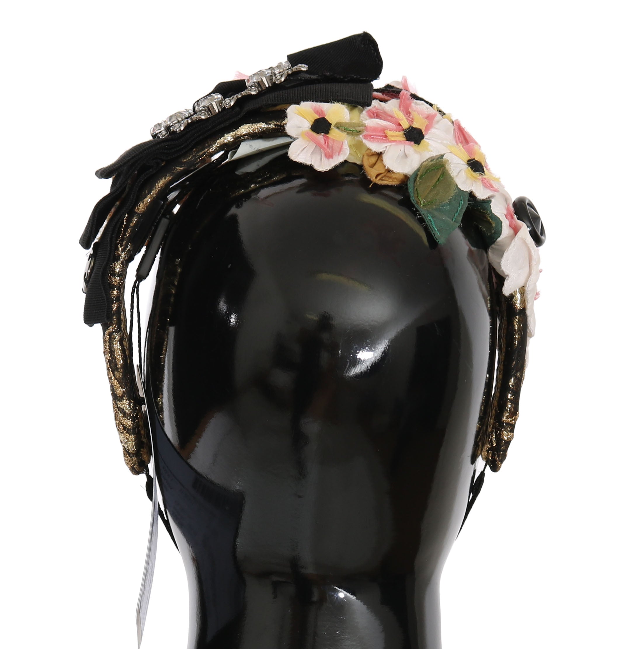 Multicolor floral crystal bow diadem headband by Dolce & Gabbana with sparkling embellishments and elegant floral design.
