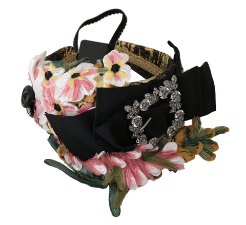 Multicolor tiara floral crystal bow diadem headband by Dolce & Gabbana featuring sparkling crystals and vibrant floral accents.