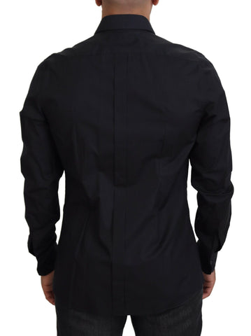 Black roses slim fit cotton shirt by Dolce & Gabbana, featuring a stylish floral design and tailored fit.