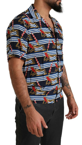 Multicolor beach chair short sleeves shirt by Dolce & Gabbana featuring vibrant print and casual summer style.