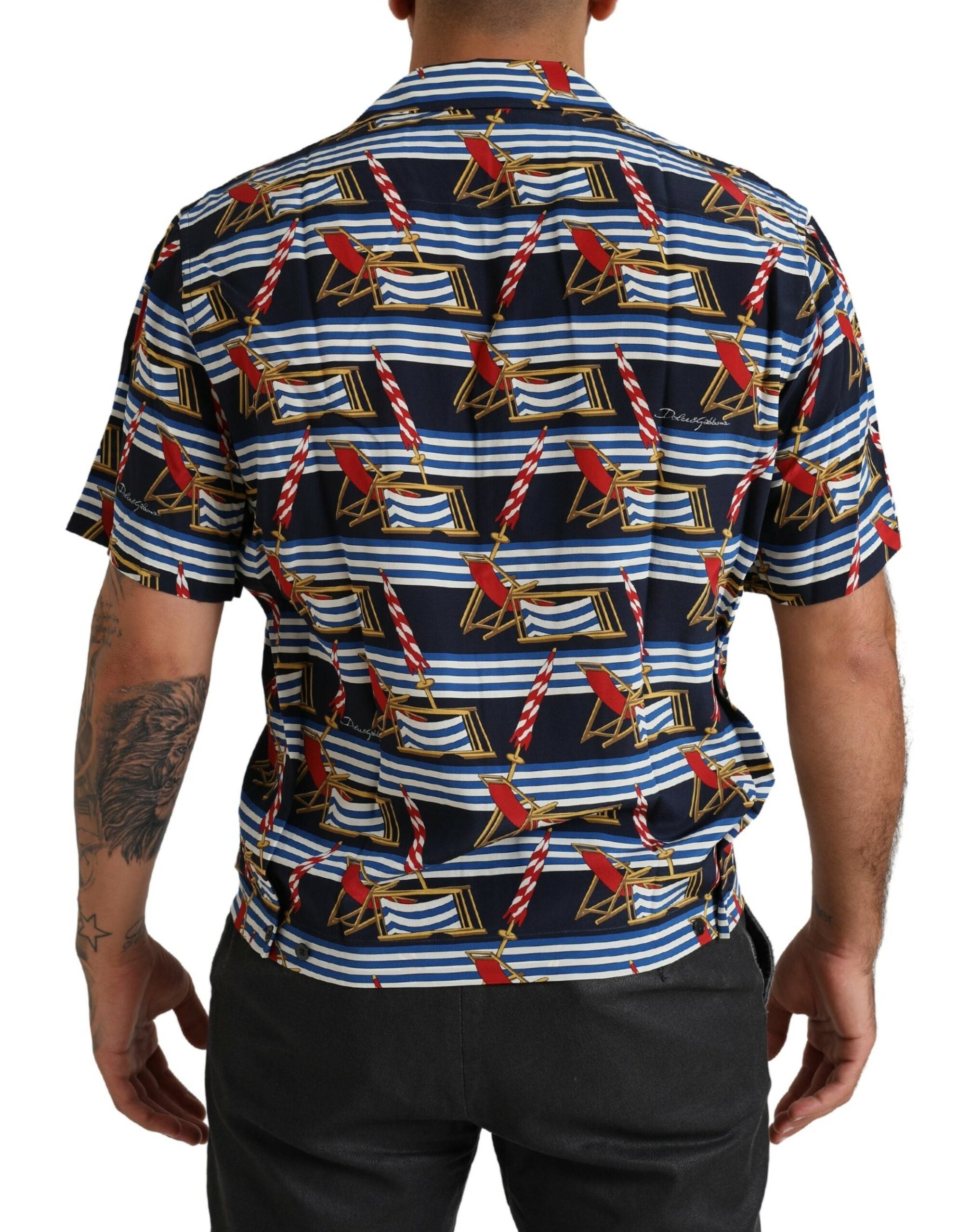 Multicolor beach chair short sleeves shirt by Dolce & Gabbana, featuring vibrant patterns and casual summer style.