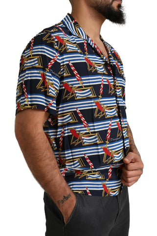 Multicolor beach chair print short sleeves shirt by Dolce & Gabbana, featuring vibrant pattern and casual summer style.