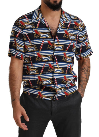 Multicolor beach chair short sleeves shirt by Dolce & Gabbana featuring vibrant patterns and casual summer style.