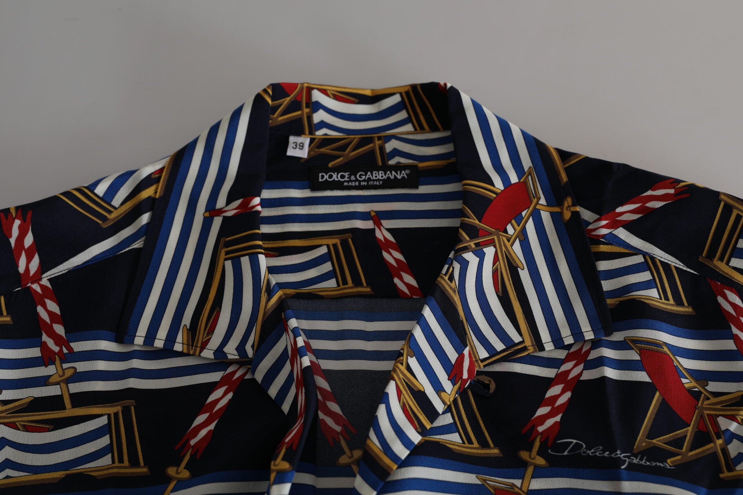 Multicolor beach chair short sleeves shirt by Dolce & Gabbana, featuring vibrant pattern and casual summer style.