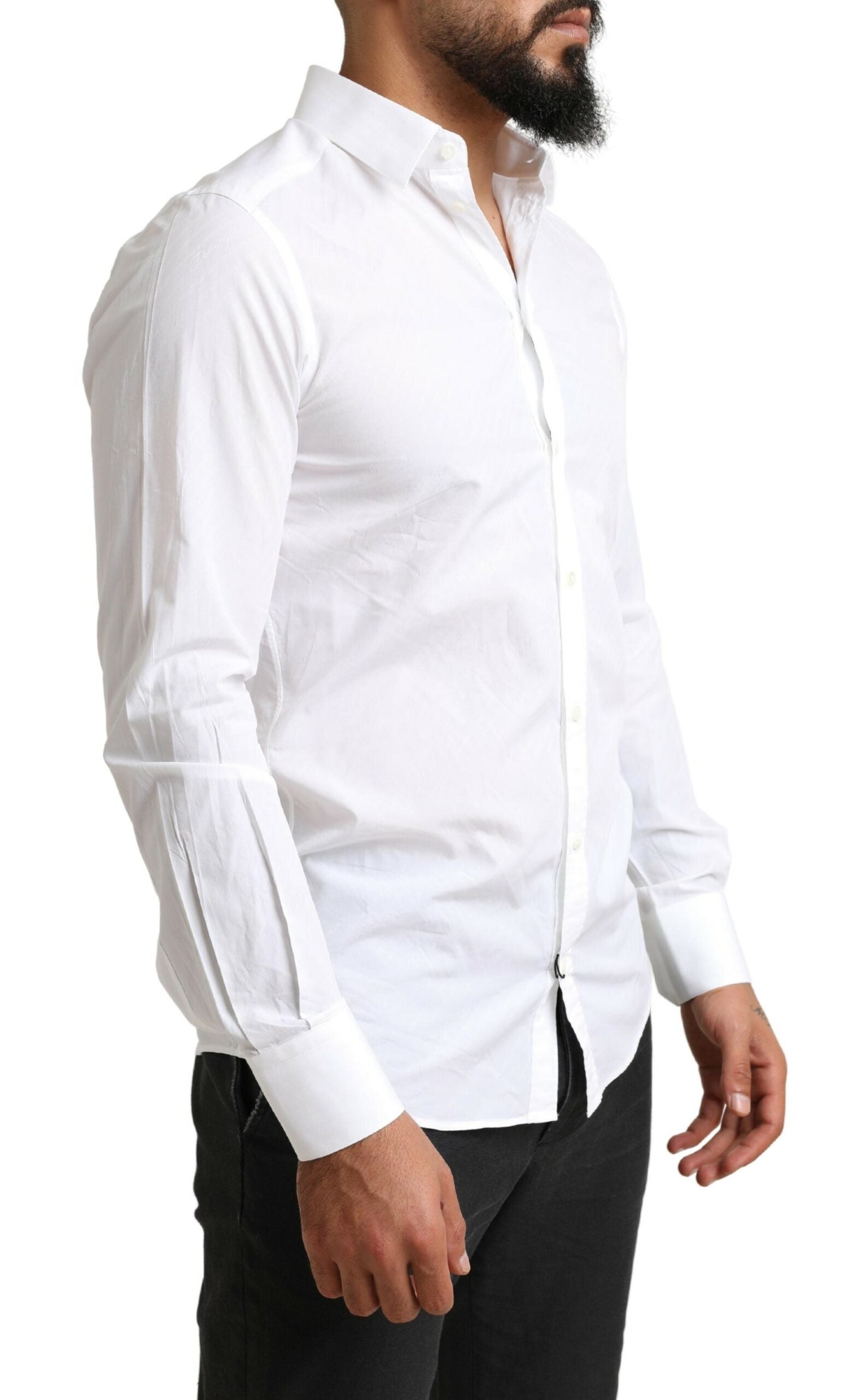 White Dolce & Gabbana MARTINI cotton dress shirt with a formal fit, featuring a classic collar and button-front design.