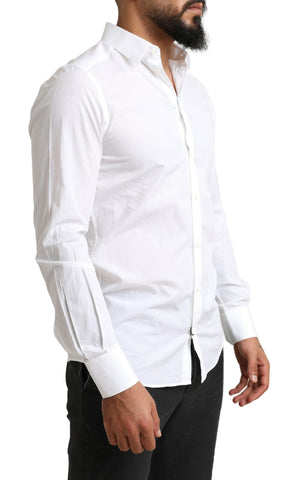 White Dolce & Gabbana MARTINI cotton dress shirt with a formal fit, featuring a classic collar and button-front design.