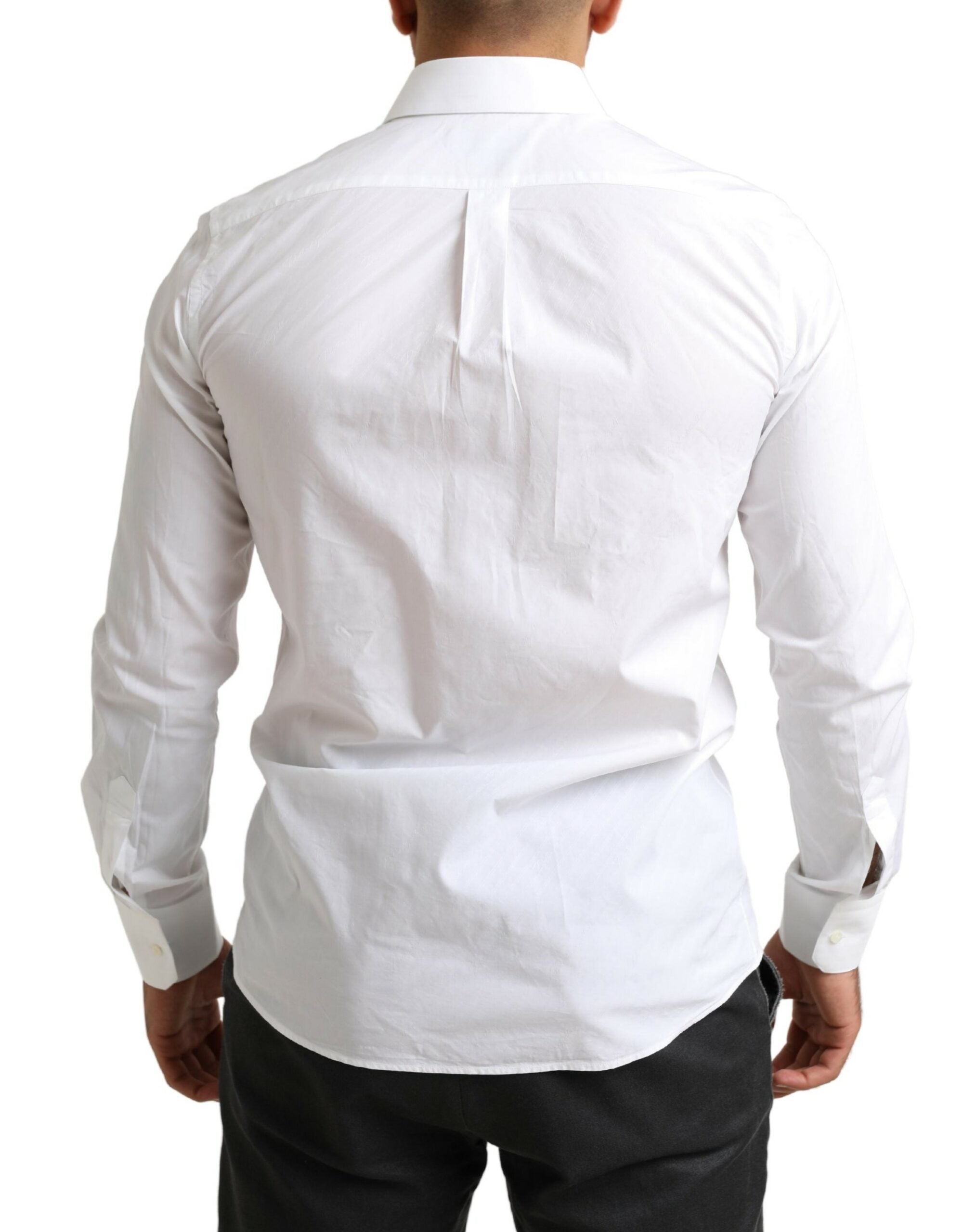White Martini cotton dress shirt by Dolce & Gabbana, formal shirt with classic collar and button front for elegant style.