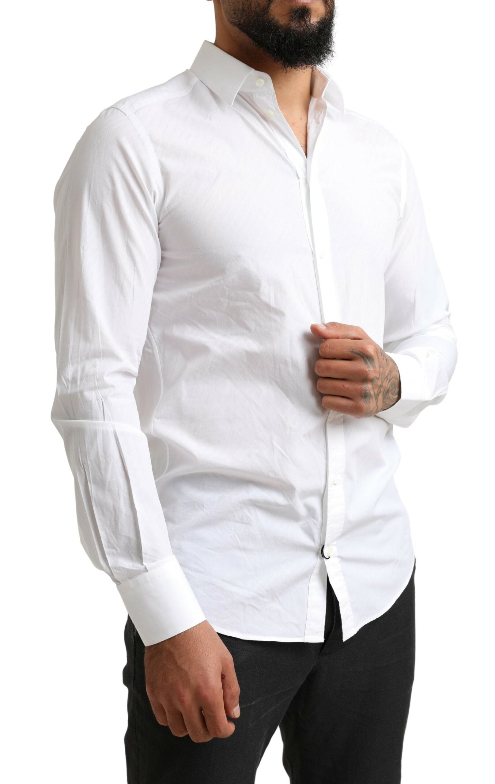 White Martini cotton dress shirt by Dolce & Gabbana, formal men's shirt with a classic fit and button-down style.