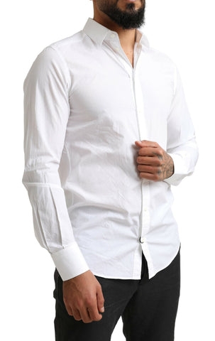 White Martini cotton dress shirt by Dolce & Gabbana, formal men's shirt with a classic fit and button-down style.