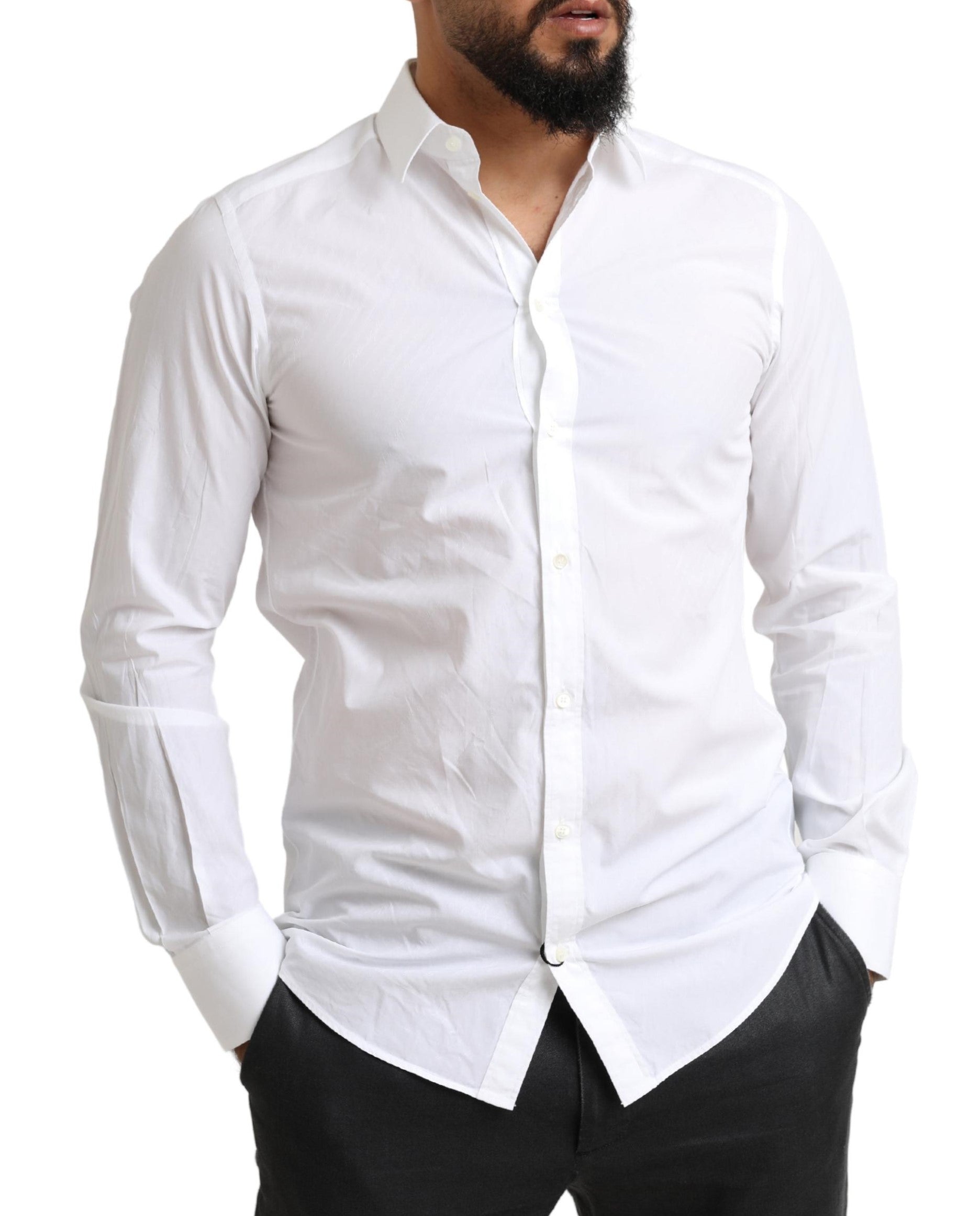 White Dolce & Gabbana Martini Cotton Dress Formal Shirt with classic collar and button-front design.