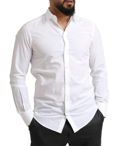 White Dolce & Gabbana Martini Cotton Dress Formal Shirt with classic collar and button-front design.