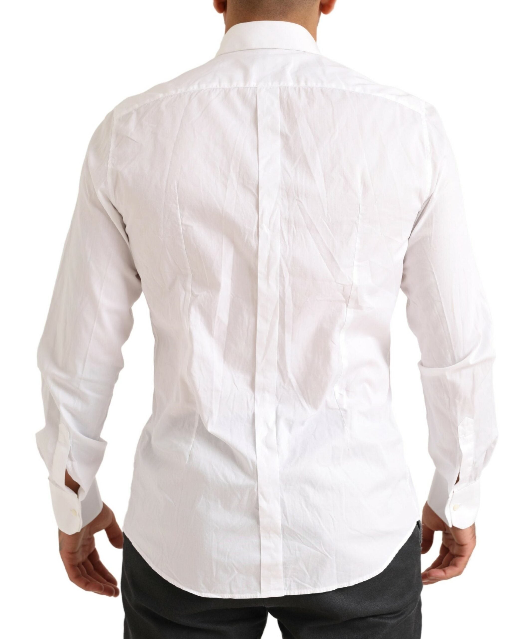White gold formal cotton tuxedo dress shirt by Dolce & Gabbana, featuring a classic collar and button-down front.