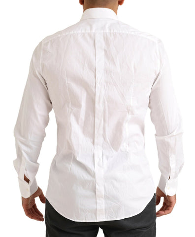 White gold formal cotton tuxedo dress shirt by Dolce & Gabbana, featuring a classic collar and button-down front.